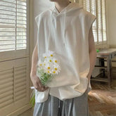 Hearujoy Waffle Fitness Undershirt Men's Summer Tide Hooded Sports Sleeveless t-shirt Trendy Netflix Loose Shoulder Tops